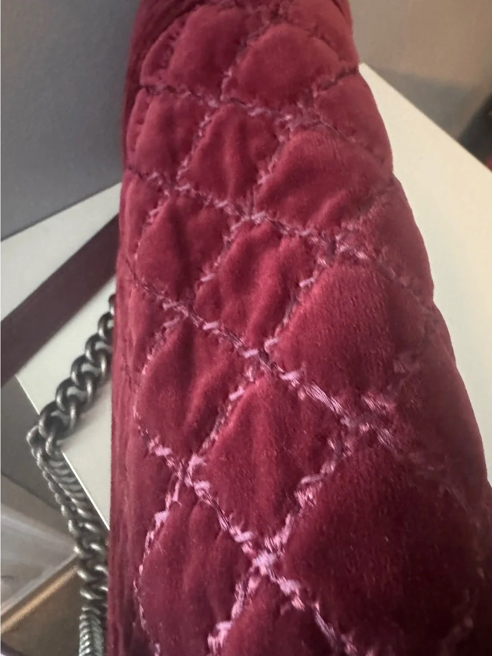 Chanel Velvet Tweed Quilted Medium Boy Flap Burgundy